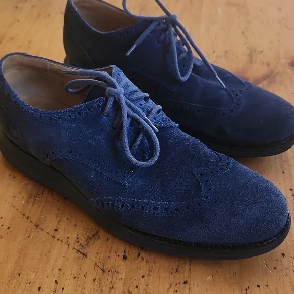 Cole Haan | Shoes | Cole Haan Lunargrand Oxfords Wingtips Blue Suede Shoes  Men Size 9 | Poshmark